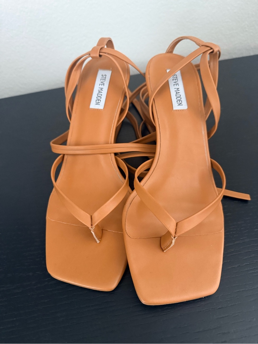 Steve Madden Cognac Strappy Square-Toe Heels